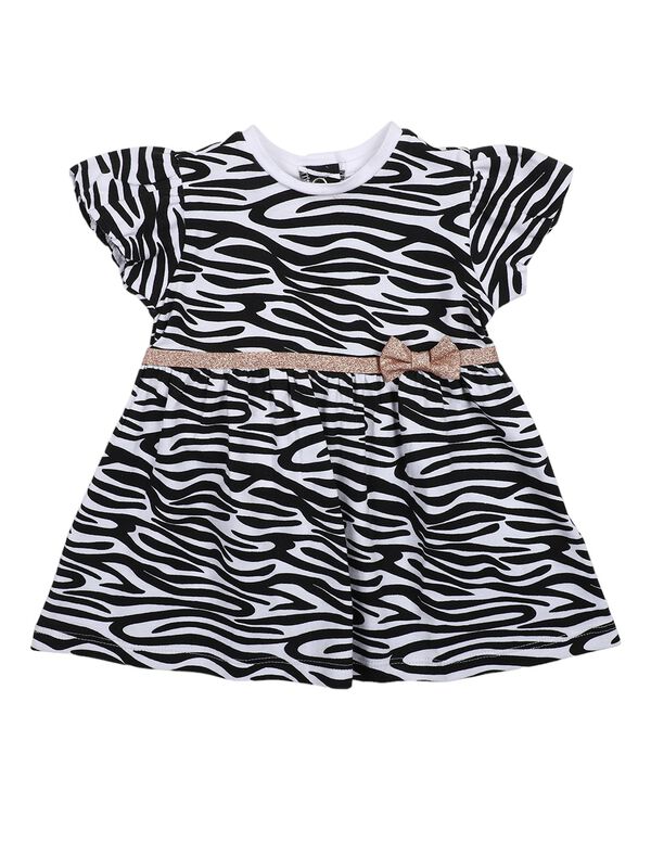 Girls White & Black Short Sleeve Knitted Dress image number 0